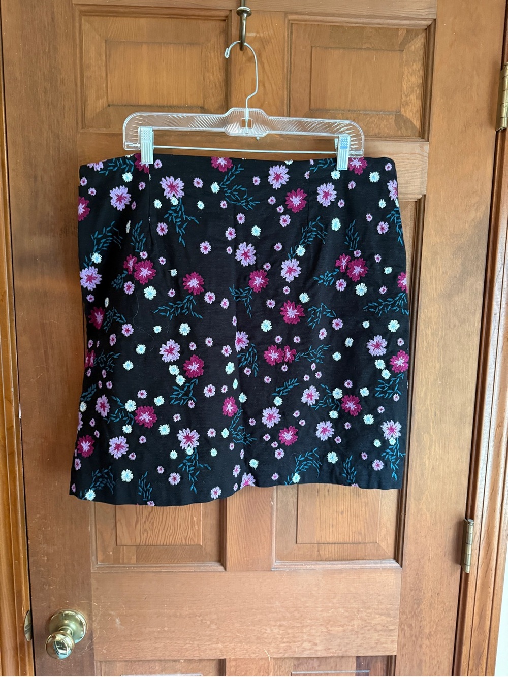 LOFT Black Mini Skirt with Pink & Teal Floral Print